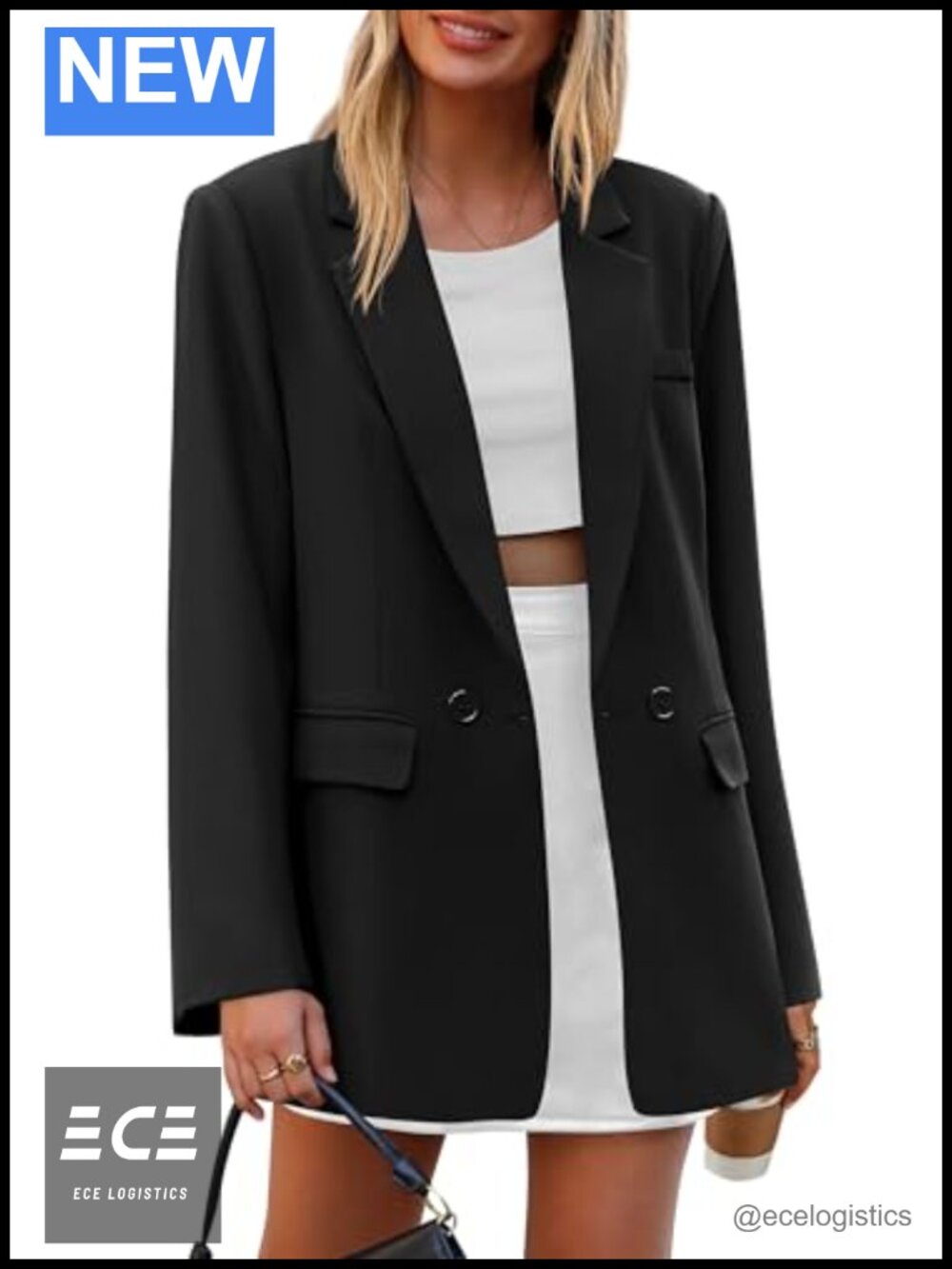 PRETTYGARDEN Women's Oversized Blazer Lightweight Loose Fit Double Breasted